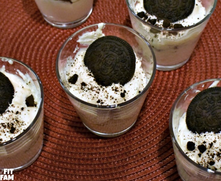these low carb oreo cheesecake shooters are perfect for a holiday party or just a night when you want to indulge without ruining your diet. They are IIFYM friendly and high protein! Such a great dessert!