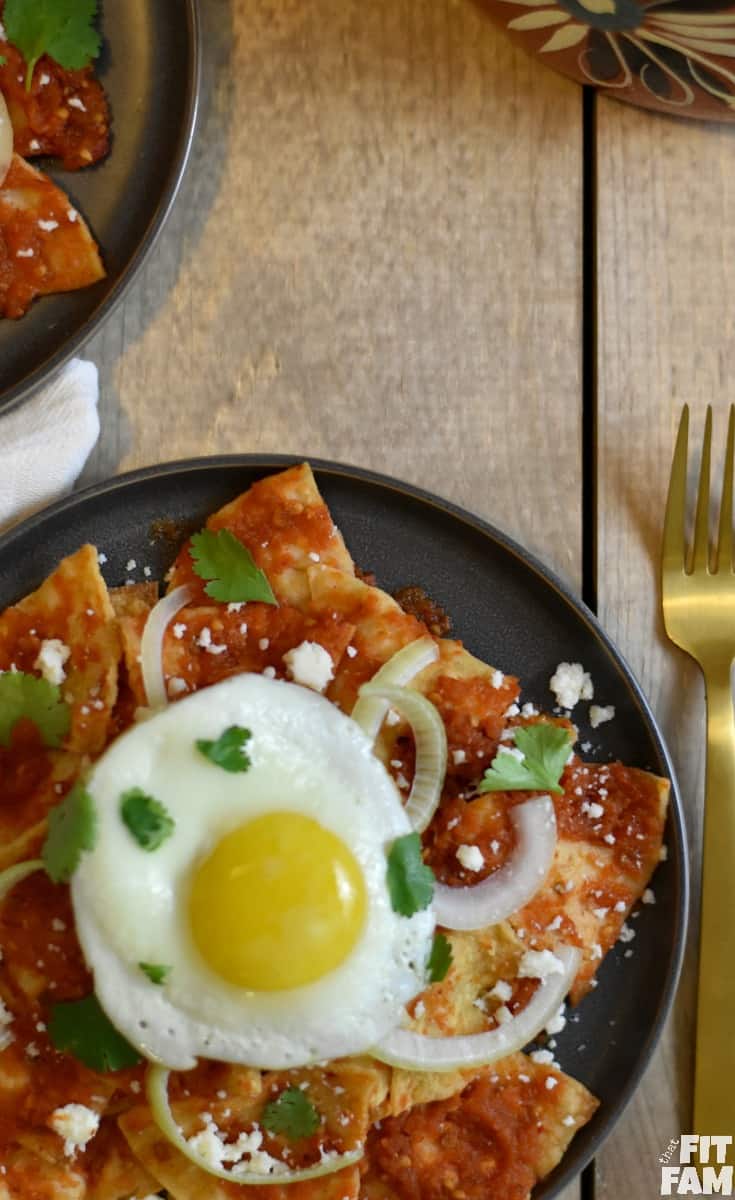 These chilaquiles are good for breakfast, lunch, or dinner. It just depends on your toppings. If you want it for breakfast, add a fried egg. If you want it for lunch or dinner, add some shredded rotisserie chicken. Then garnish as desired!