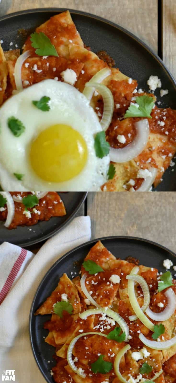 These chilaquiles are good for breakfast, lunch, or dinner. It just depends on your toppings. If you want it for breakfast, add a fried egg. If you want it for lunch or dinner, add some shredded rotisserie chicken. Then garnish as desired!