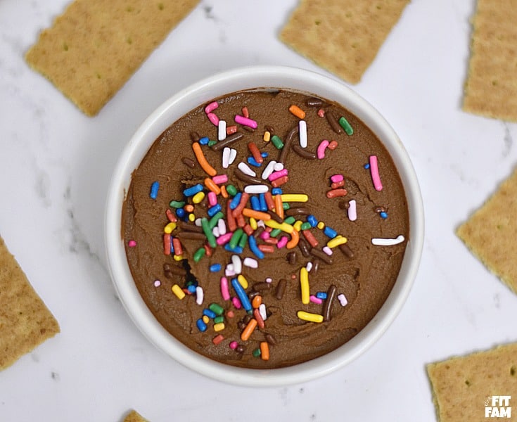 chocolate hummus is the perfect healthy side for parties. It makes a great healthy fruit dip!
