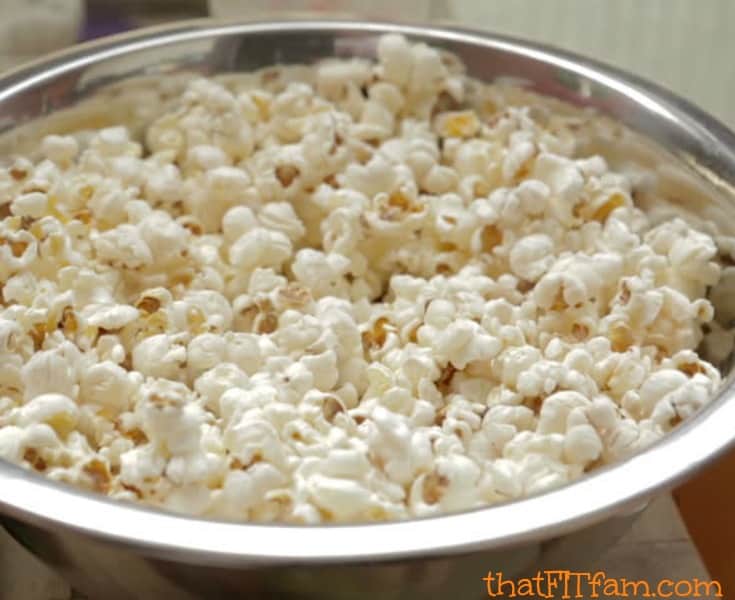 air popped popcorn- clean cheats for movie night! so great for indulging without ruining your progress!