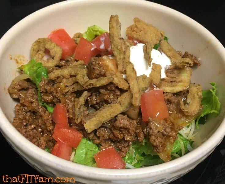 those crispy jalapenos really make this low carb taco salad a must try! it's a regular menu item at our house now! so yummy & healthy! healthy substitutes list