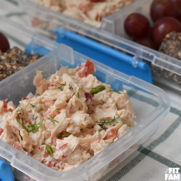 healthy chicken salad made with greek yogurt! perfect for weekly meal prep, low carb, iifym, and diet friendly! Great hotel room meal!