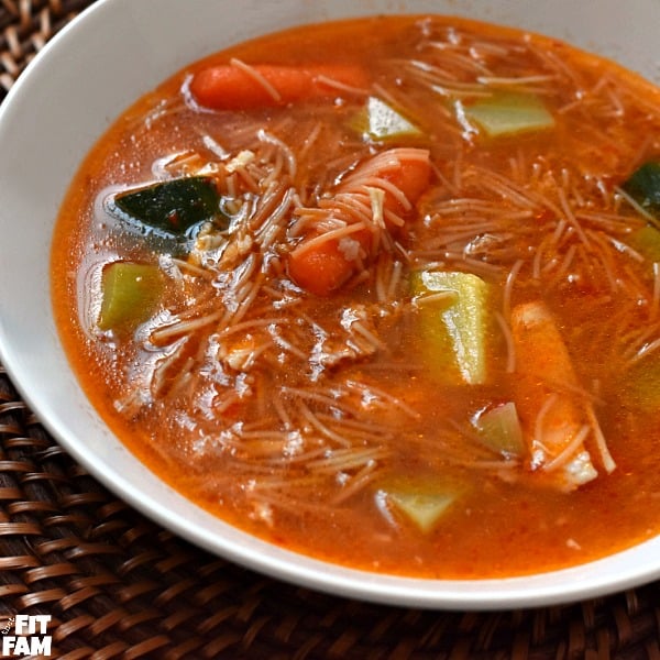 sopa de fideo is a mexican version of chicken noodle soup. it is the ultimate comfort food and perfect if you're feeling a little sick, loaded with veggies and chicken, this is my favorite homemade soup