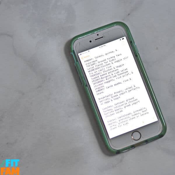 meal prep tip- make a menu for the week so you know exactly what to make!