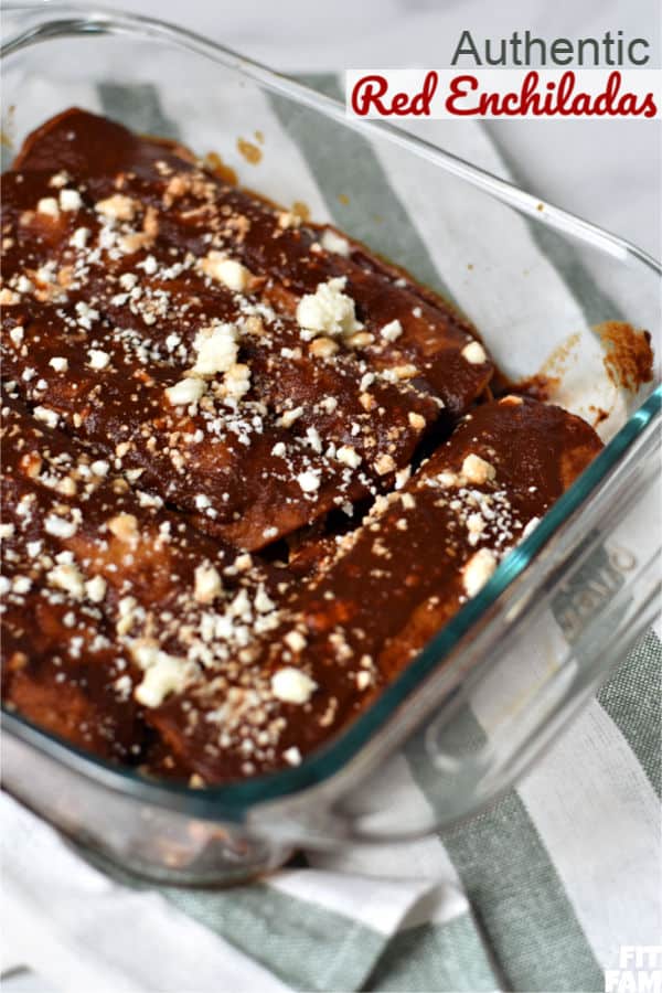 authentic red enchiladas made with a rich sauce and filled with Mexican queso fresco