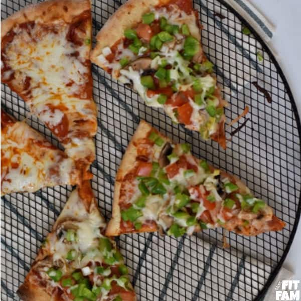 homemade pizza with veggies and pepperoni