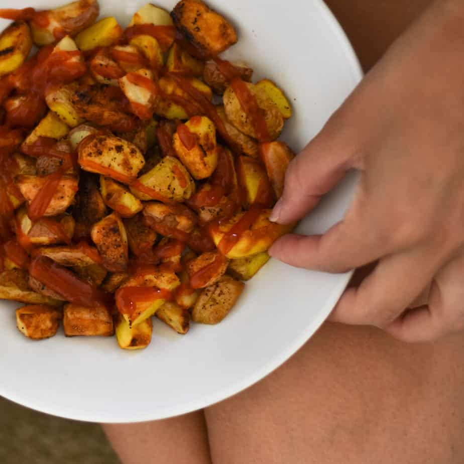 baby potatoes roasted in the oven with garlic powder & salt! so good!