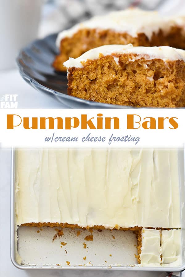 these pumpkin bars with cream cheese frosting are addicting! so easy to make & come out perfect every time. My family always asks me to make these during the holidays. #pumpkin