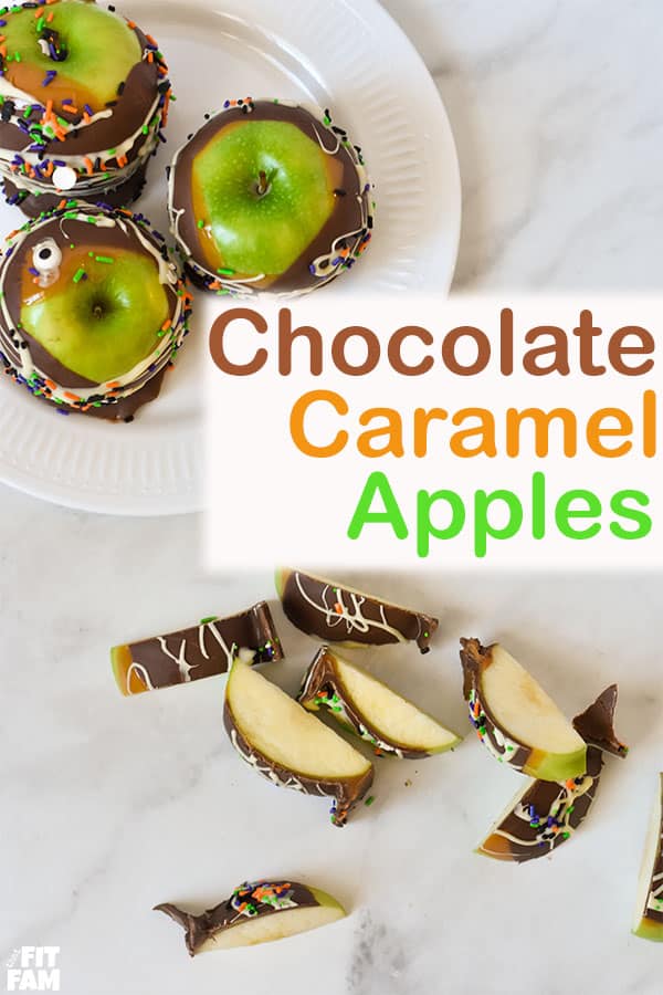chocolate caramel apples with sprinkles