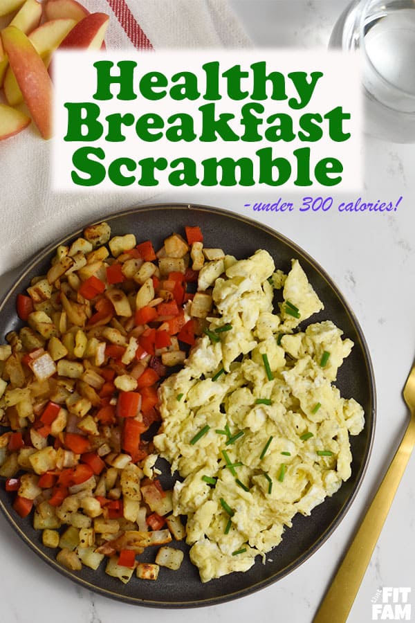 Healthy breakfast scramble- under 300 calories and so easy to make! love this quick breakfast idea! #dietfood #breakfast