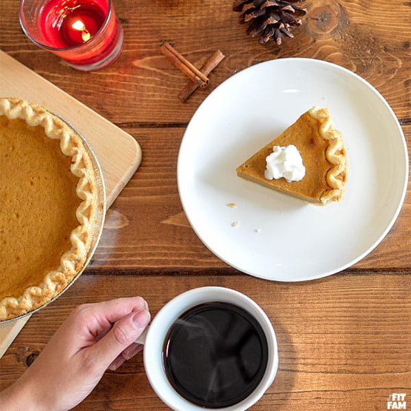 slice of pumpkin pie & a cup of coffee