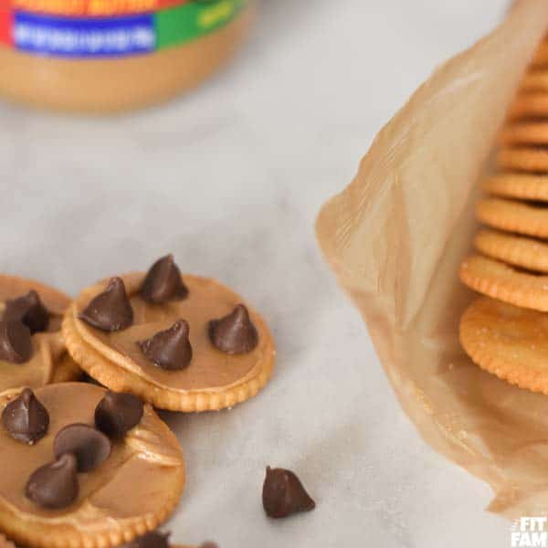 RITZ crackers with chocolate chips and peanut butter