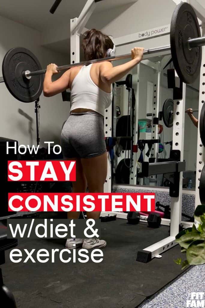 woman with barbell on back about to reverse lunge in garage gym