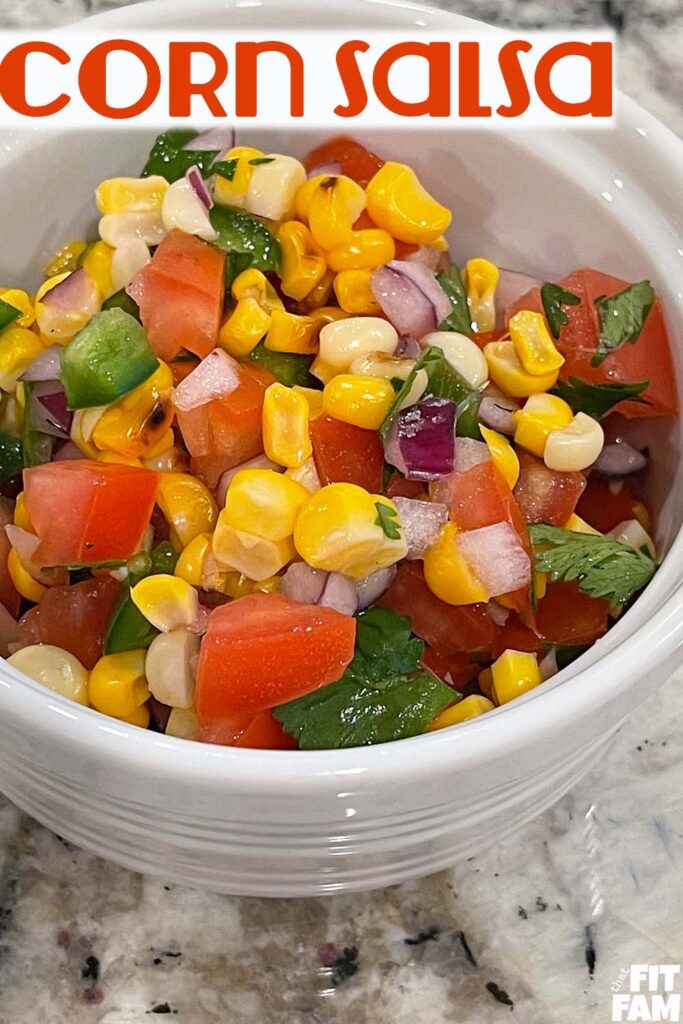 fresh corn salsa made with corn, tomatoes, jalapeños, and red onion