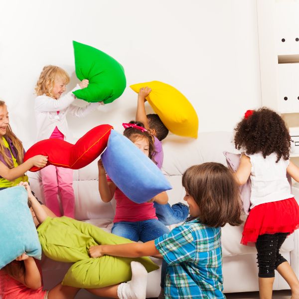 pillow fight- fun things to do when at a sleepover